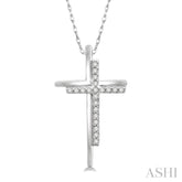 10K White Gold Double Cross Pendant with Chain